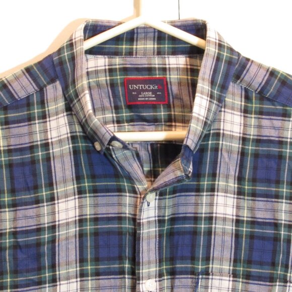 UNTUCKit Shirt Button Up Blue Grey Flannel Plaid Cotton Long Sleeves Sz. Large - Picture 4 of 10
